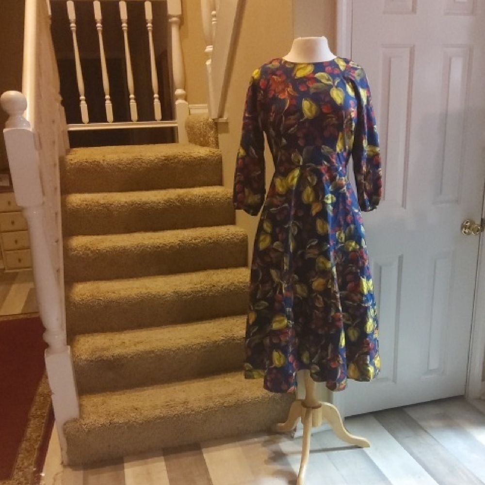 Talbots Navy and Yellow Floral Midi Dress